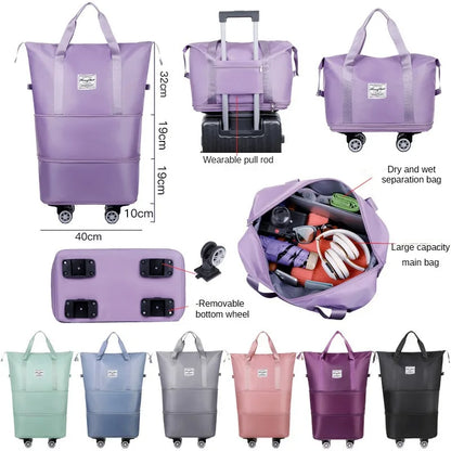 Expandable Universal Wheel Travel Bag – Large Capacity Lightweight Luggage with Dry & Wet Separation Storage for Travel & Fitness