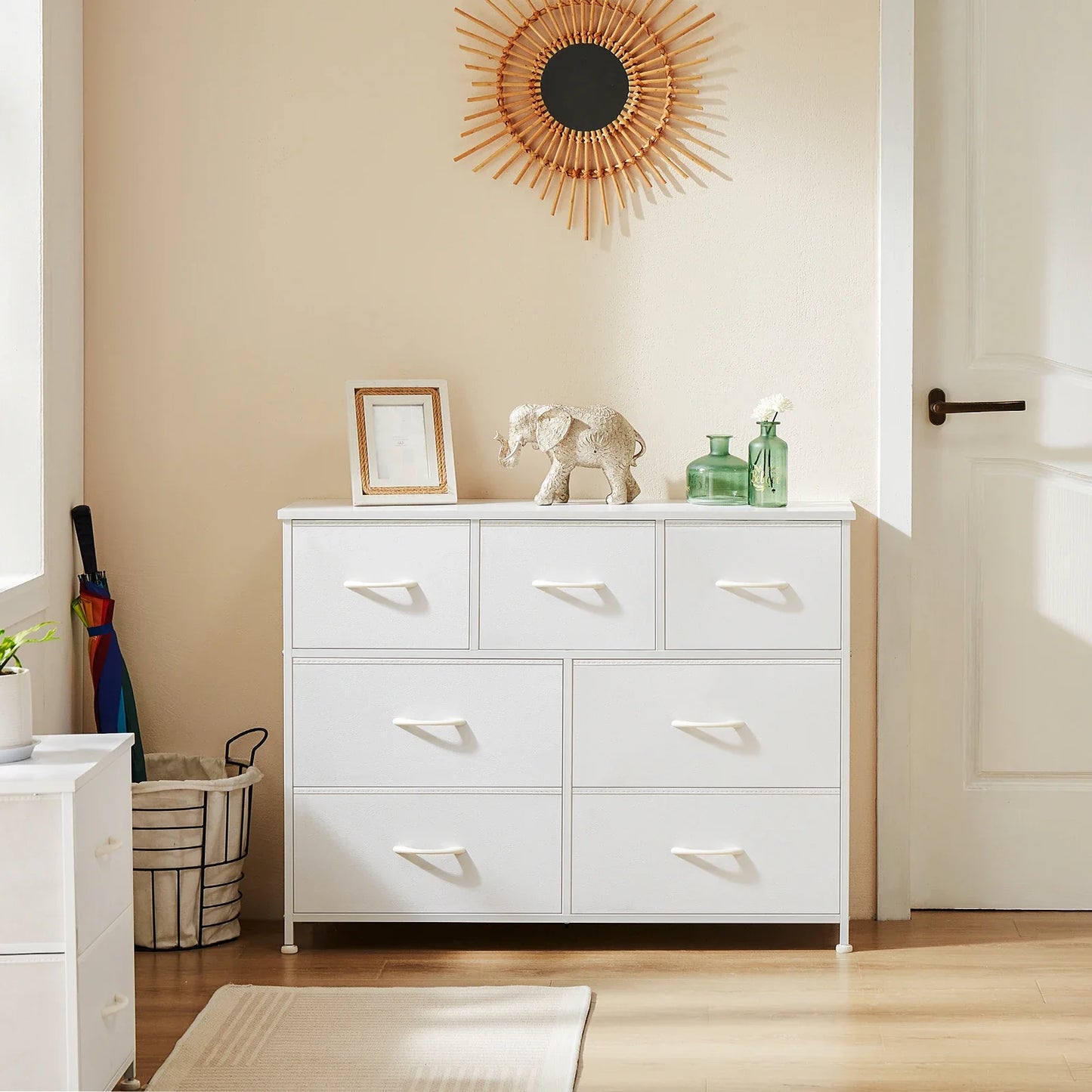 White Wardrobe Closet with 5/7/10 Fabric Drawers – Bedroom Storage Chest Cabinet Furniture