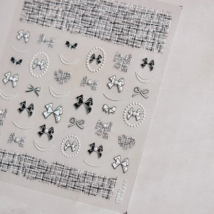5D Black & White Lace Stripe Nail Art Stickers – Pearl Crystal Diamond Decorative DIY Manicure Design Stickers for Nails