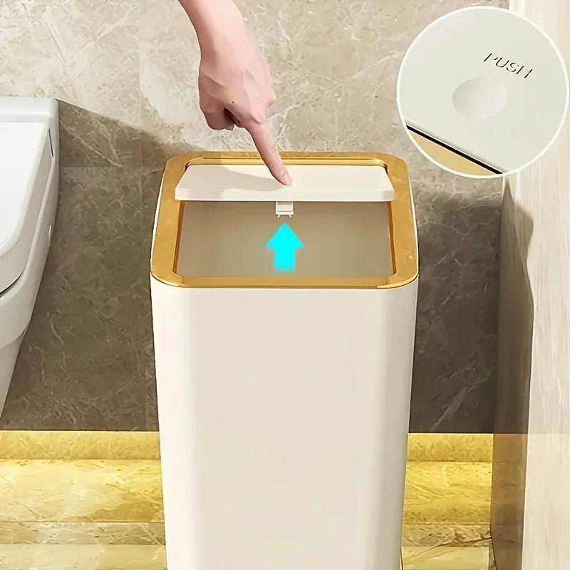 10L Odor-Proof Trash Can — One-Touch Modern Plastic Bin for Bathroom & Kitchen, Leakproof & Space-Saving Design