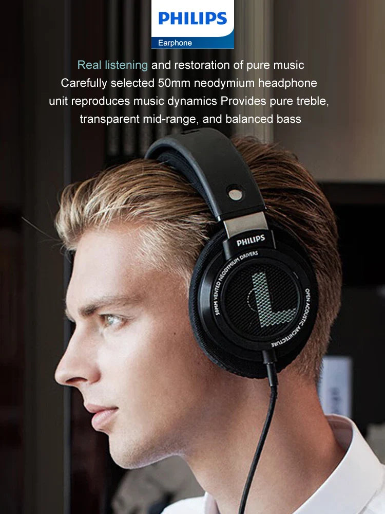 Philips SHP9500 HiFi Stereo Headphones - Wired Earphones for Computer, Online Learning, Esports, 3.5mm/6.3mm Universal Headset