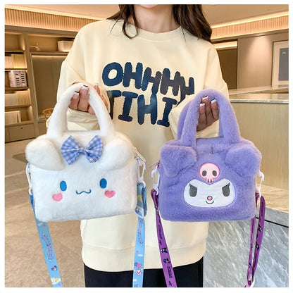 Sanrio Kawaii Plush Handbag – Kuromi, Cinnamoroll, My Melody Cartoon Anime Cosmetic & Travel Storage Bag for Women & Girls – Perfect Gift