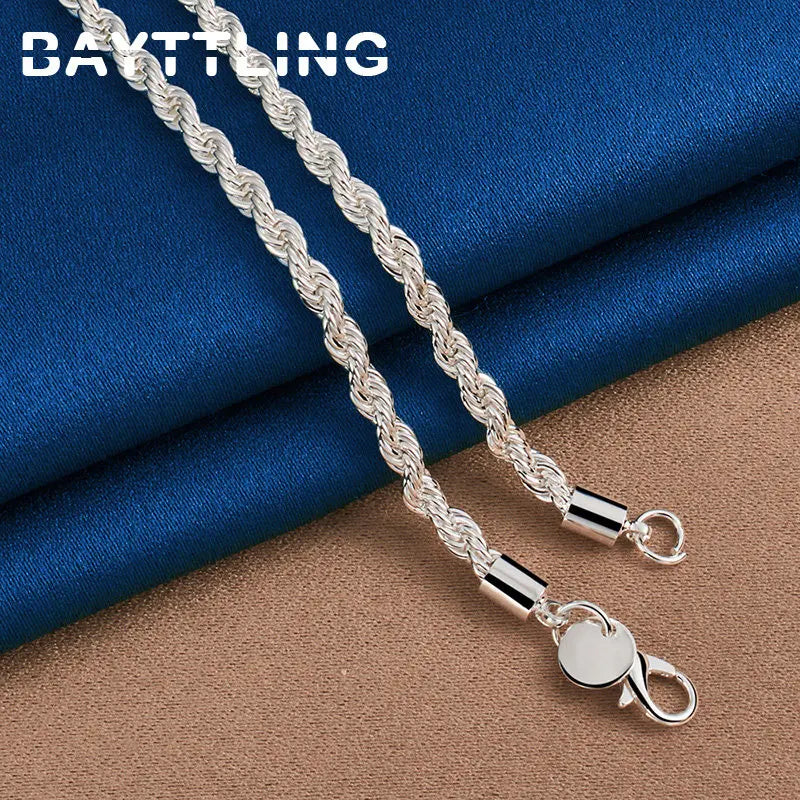 Charm 925 Sterling Silver Accessories — 4MM Rope Chain Necklace & Bracelet Set (40–60cm) for Men & Women, Fashion Wedding Gift Jewelry