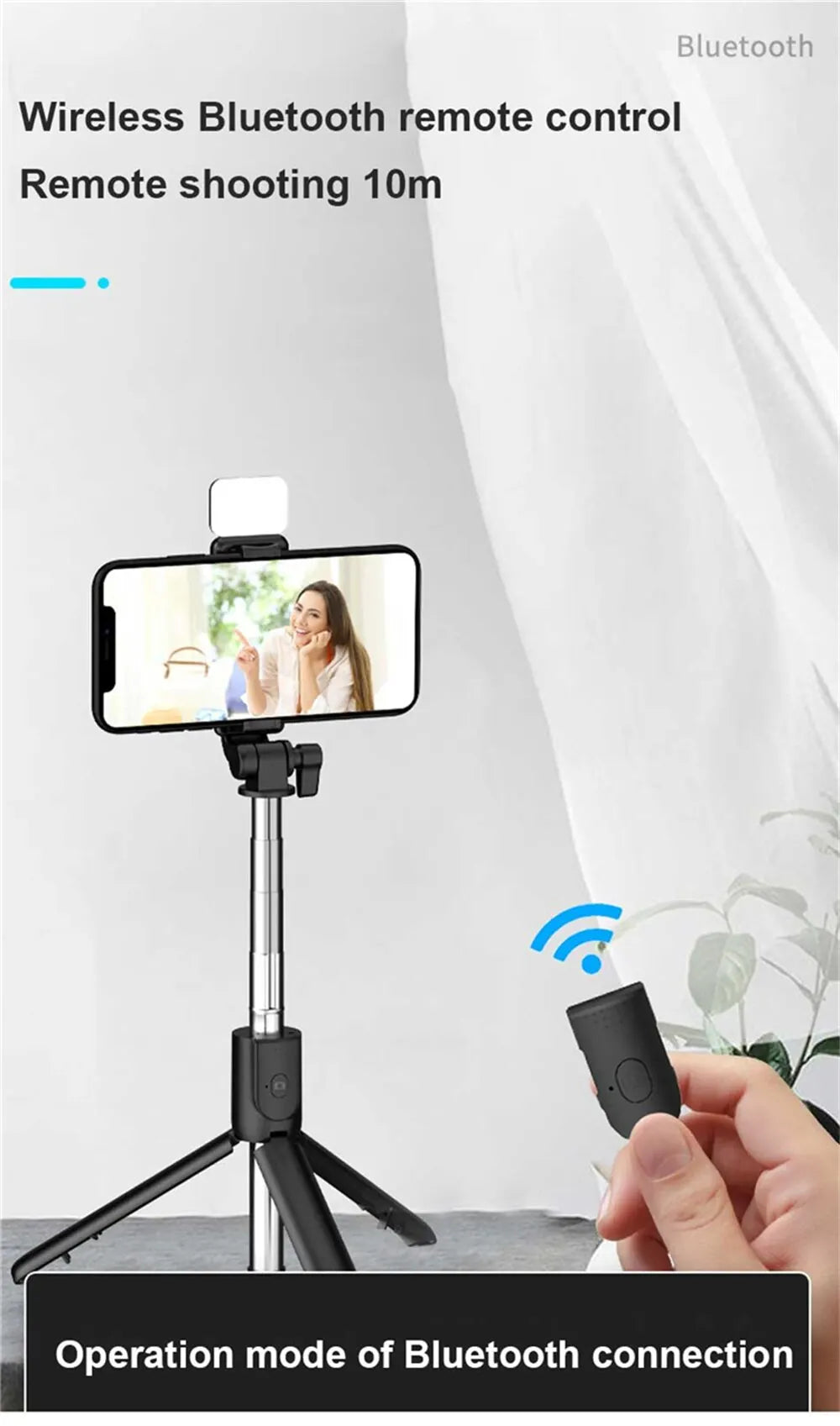 Portable Bluetooth Selfie Stick Tripod with Remote Shutter & Fill Light – Extendable Wireless Phone Stand