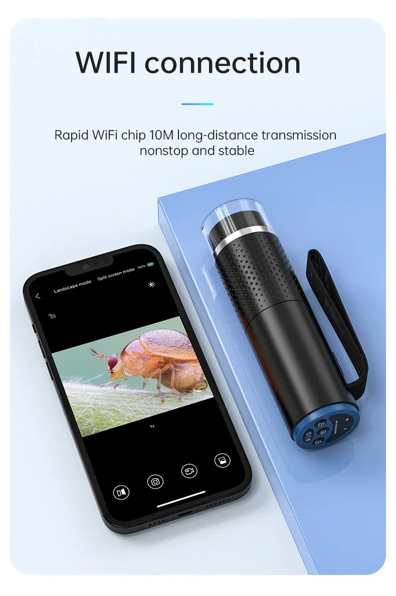 WiFi Digital Microscope Camera — 50X-1000X Zoom 2MP USB Magnifier for Skin Inspection, Repair, Android, iOS, PC