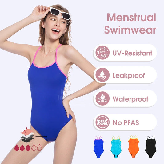 Teen Menstrual Swimsuit - Reusable One Piece Period Swimwear with 4-Layer Leakproof Absorption Protection