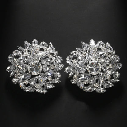 Fashion Round Clip Earrings – Geometric Bling Wedding Jewelry for Women, Rhinestone Clip-On Earrings, No Piercing Christmas Gift