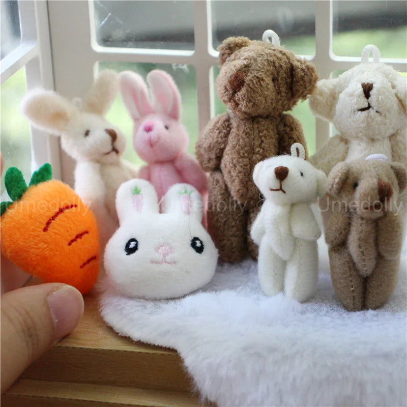 Miniature Bear & Rabbit Plush Toy — 1/6 & 1/12 Scale Dollhouse Decor for OB11 Blyth Dolls