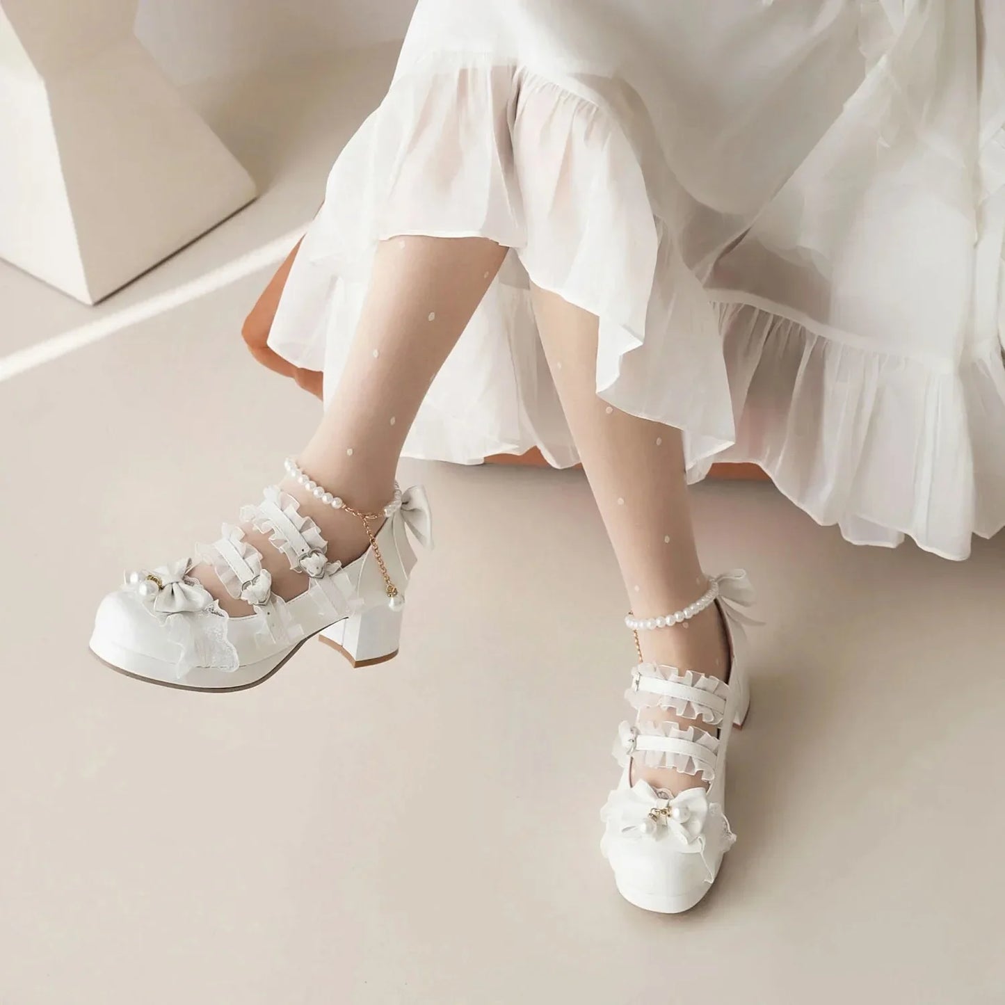 Women’s Cross Strap Mary Jane High Heels – Party, Wedding, Cosplay Lolita Pumps in White, Pink, Black, Strawberry Bow 2025