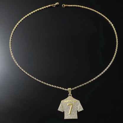 HNSP Cristiano Ronaldo CR7 Jersey Pendant Necklace – Full Zircon Chain for Men & Soccer Fans