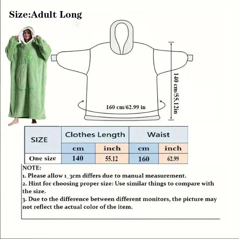 Extra Long Wearable Blanket - Winter Flannel Hooded Blanket with Full Sleeves, Cozy Soft Throw for Men and Women