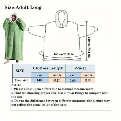 Extra Long Wearable Blanket - Winter Flannel Hooded Blanket with Full Sleeves, Cozy Soft Throw for Men and Women