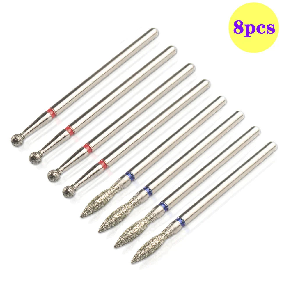 8pcs Diamond Nail Drill Bit Set - Rotary Electric Milling Cutters for Pedicure, Manicure, Cuticle Burr & Nail Tools Accessories