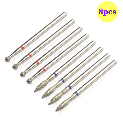 8pcs Diamond Nail Drill Bit Set - Rotary Electric Milling Cutters for Pedicure, Manicure, Cuticle Burr & Nail Tools Accessories