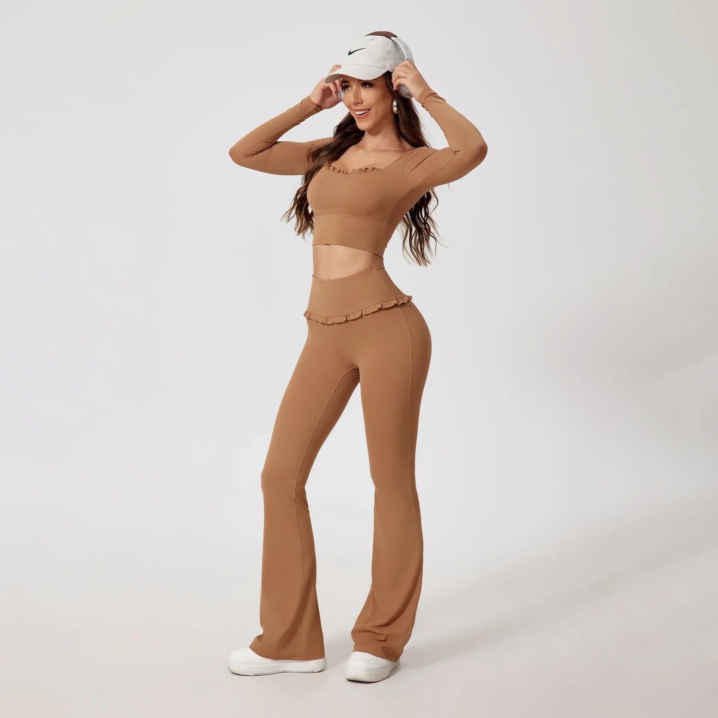 Women’s Summer Gym Yoga Set – Quick-Dry Long Sleeve Two-Piece Sportswear Outfit for Outdoor Fitness & Training