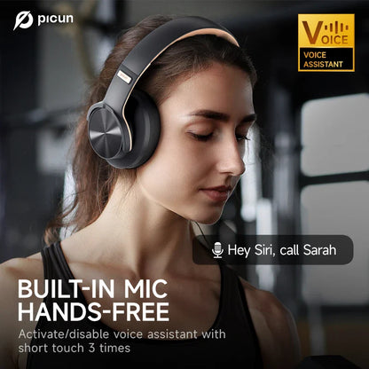 Picun B8 Bluetooth Headphones - 120H Playtime, Wireless Over-Ear Headset, 3EQ Mode, Low Latency, Hands-Free Calls