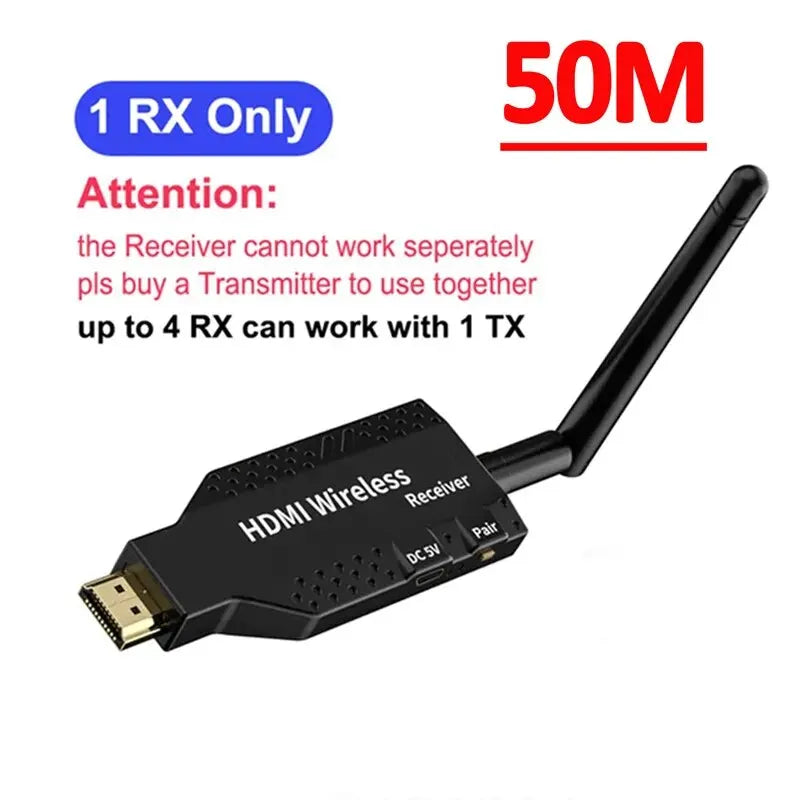 1080P 150m Wireless HDMI Extender – 1 TX to 4 Splitter, Video Transmitter & Receiver for PS4, Camera, Laptop, PC, TV, Monitor & Projector