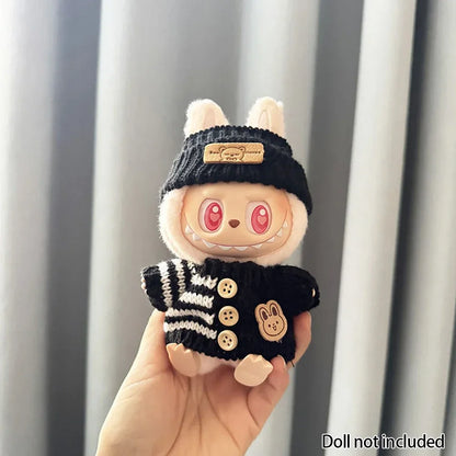 Labubu Doll Clothes Outfit (15-17cm) – Sitting Party Bear Accessories with Scarf, Hat & Bag