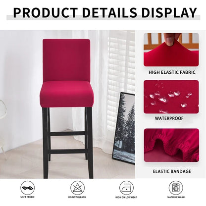 Waterproof Bar Stool Covers - Stretch Short Back Chair Protector Covers for Kitchen Dining Room Cafe Counter Height Seats