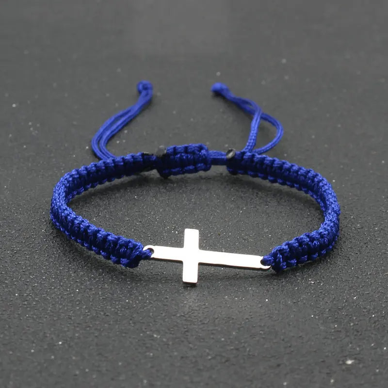 UILZ Creative Stainless Steel Cross Bracelet - Hand-Woven Adjustable Colored String, Couple Versatile Jewelry