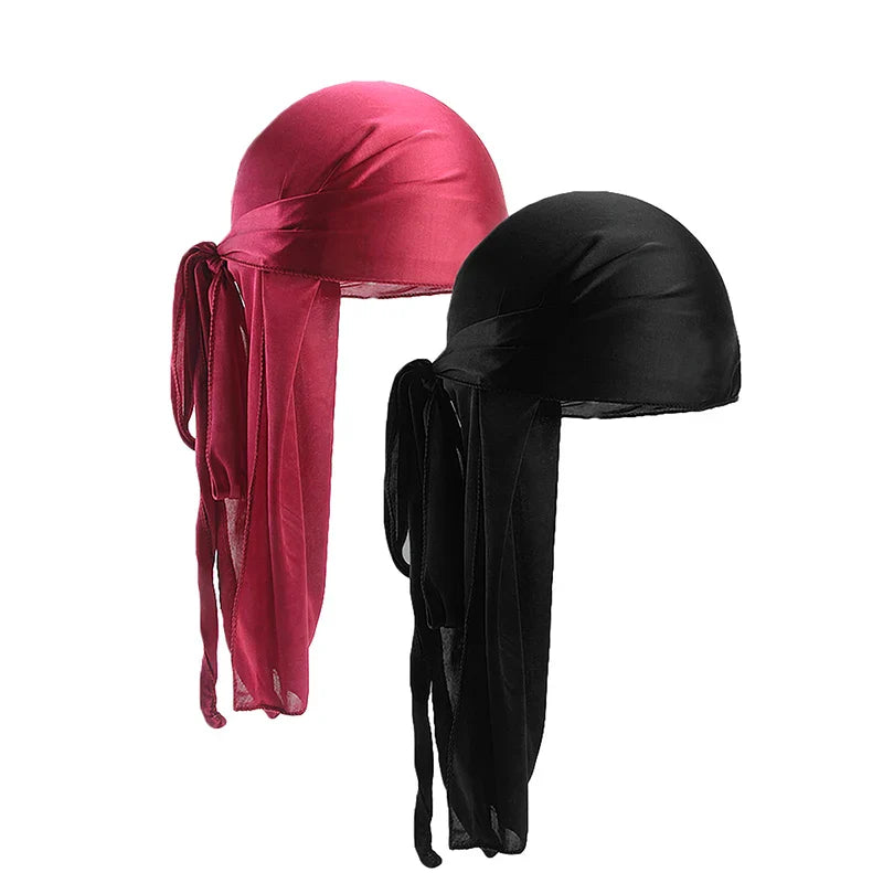 2PCS/LOT Unisex Satin Durag - Breathable Silky Long Tail Doo Rag for Men and Women - Pirate Hat, Headband, Turban Bandana Headwear