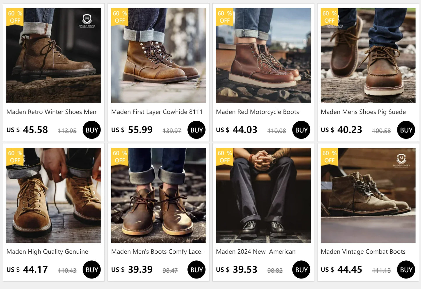 Maden Vintage 875 Ankle Boots – Durable Leather High-Top Cowboy & Safety Work Boots for Men, Winter Round Toe