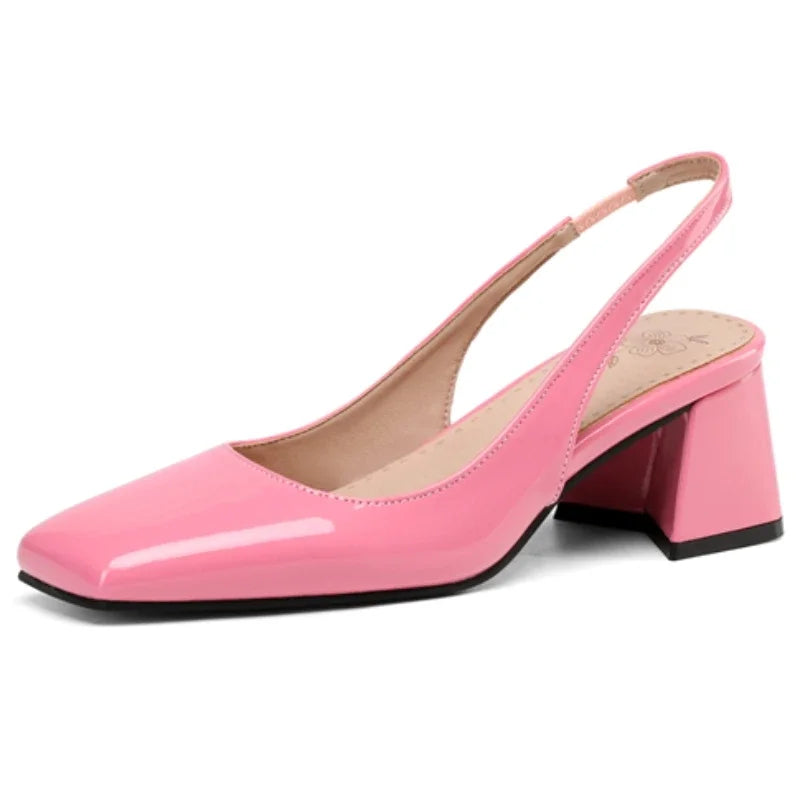 Women’s Bright Green Patent Leather Slingback Pumps – Square Toe Chunky Heel Stylish Shoes