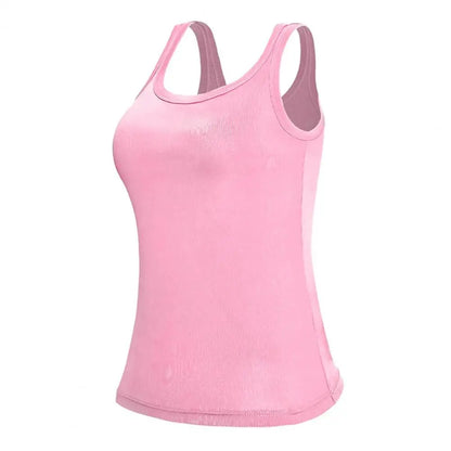 Women’s Built-In Bra Tank Top - Double-Layer Square Neck Yoga Camisole Vest