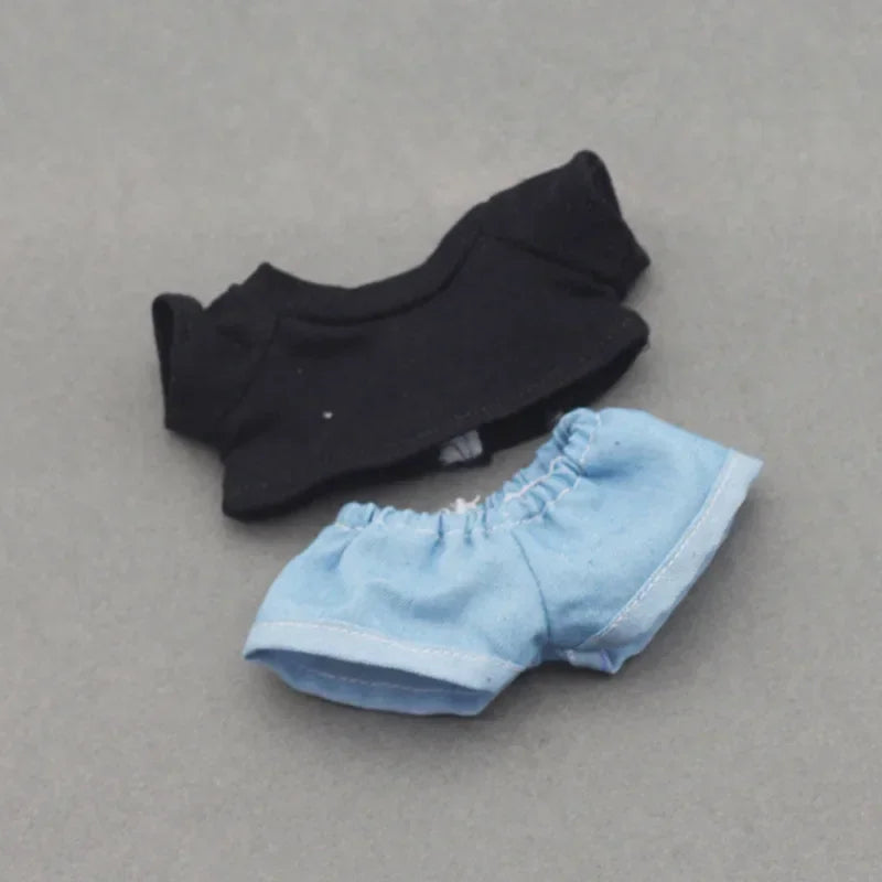 Doll Clothes Outfit for Kpop EXO Labubu & Cotoon Dolls – T-Shirt & Denim Shorts Set for 10-17cm Dolls