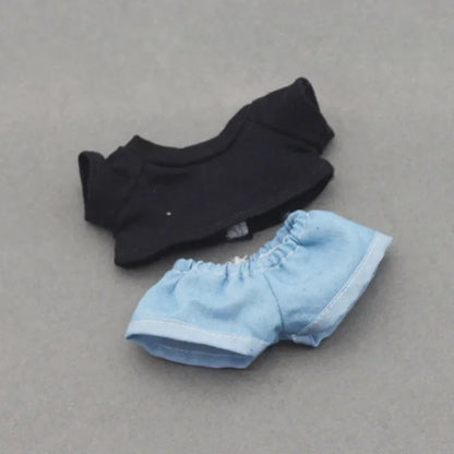 Doll Clothes Outfit for Kpop EXO Labubu & Cotoon Dolls – T-Shirt & Denim Shorts Set for 10-17cm Dolls