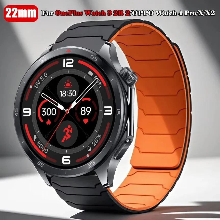 22mm Magnetic Silicone Watch Strap – Replacement Sport Wristband for OnePlus Watch 3/2R/2 & OPPO Watch X/X2/4 Pro 46mm Band