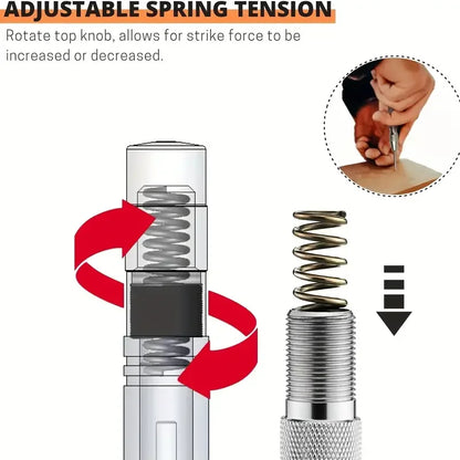 Heavy Duty Automatic Center Punch Tool – Spring Loaded Drill Hole Marker for Wood, Metal & Steel Carpentry