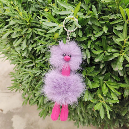 Cute Doll Ostrich Plush Pendant Keychain – Colorful Fur Ball Backpack Key Ring, Creative Gift for Women 2025 Xmas & New Year