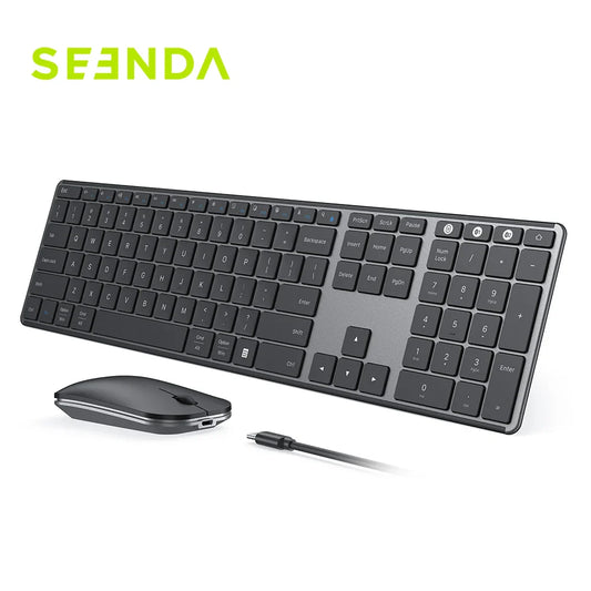 Seenda Wireless Bluetooth Keyboard and Mouse Combo – Multi-Device Rechargeable Slim Set for Windows, MacBook Pro & Air