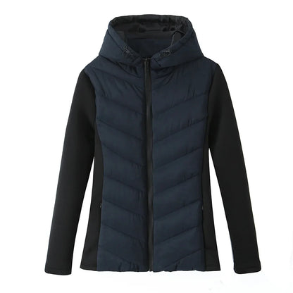 Taop&Za Women's Autumn Cotton Jacket – Fashionable Casual Long Sleeve Stand Collar Hooded Patchwork Coat