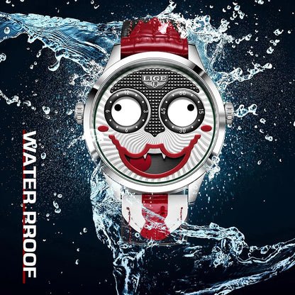 LIGE 2025 Men’s Creative Clown Quartz Watch – Waterproof Leather Strap Joker Fashion Wristwatch