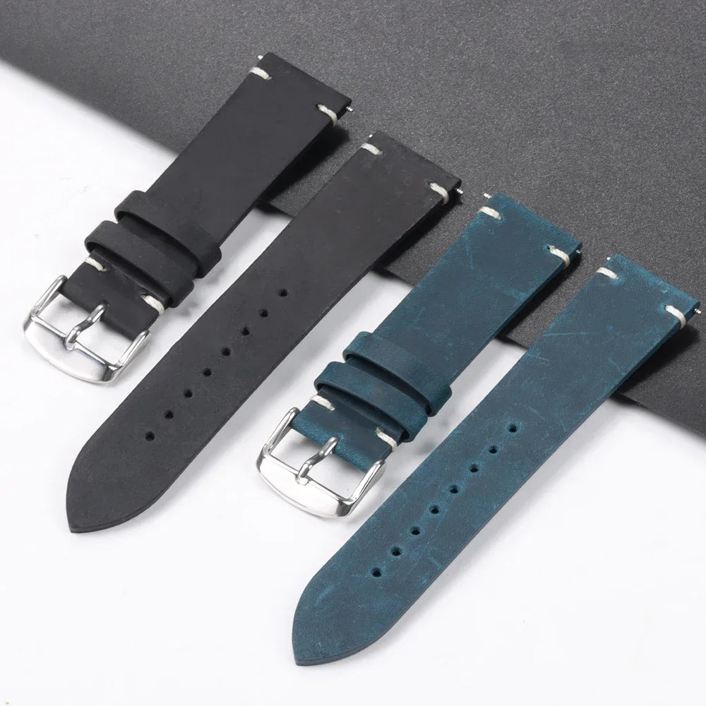 Calfskin Genuine Leather Watch Band – Black, Blue & Dark Brown Straps for Smartwatches, 18mm-24mm Accessories