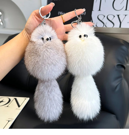2024 Cute Real Fox Fur Plush Keychain – Pompom Bag Pendant & Car Key Ring Toy for Girls