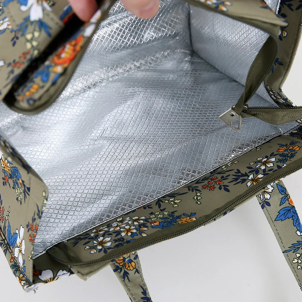 New Nylon Printing Handbag – Thickened Large Capacity Work and Portable Zipper Lunch Box Storage Bento Bag