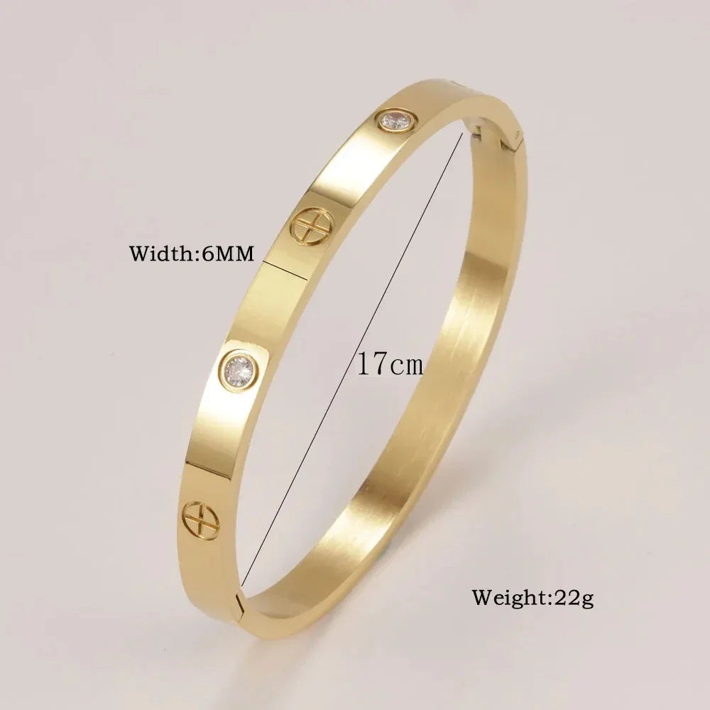 Stainless Steel Cuff Bracelet — Crystal Charm Bangle for Women, Fashion Jewelry