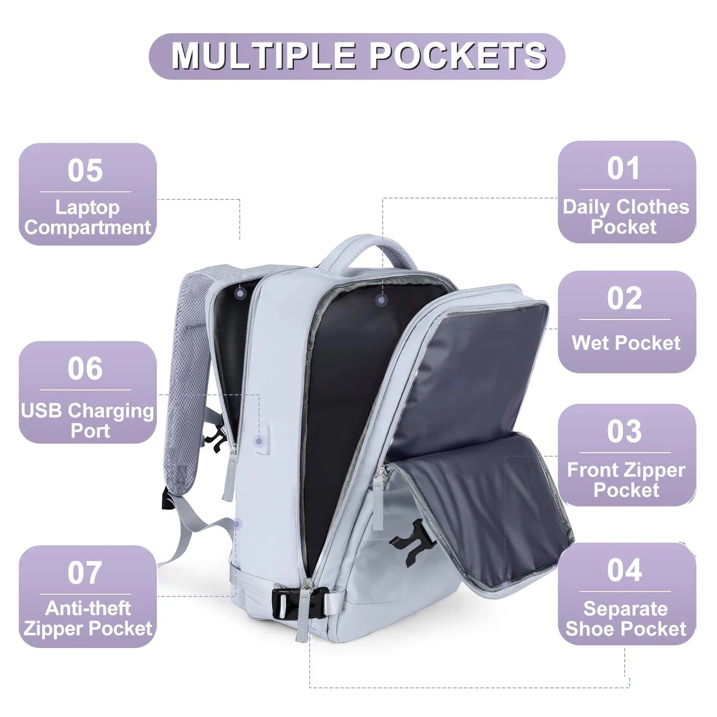 Travel Backpack for Men and Women: Airline Approved Waterproof Laptop Backpack - Fits 15.6-inch Laptop, School Bag with Shoe Compartment