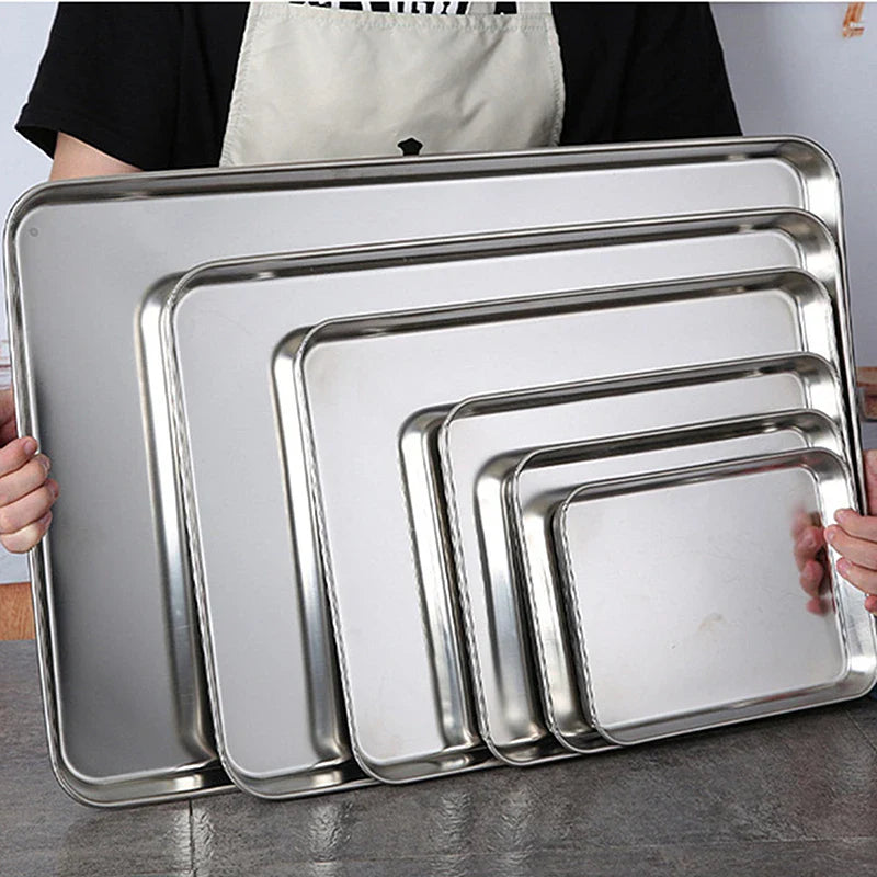 Kitchen Stainless Steel Rectangle Serving Tray – Food Storage Plate for Restaurant & Home