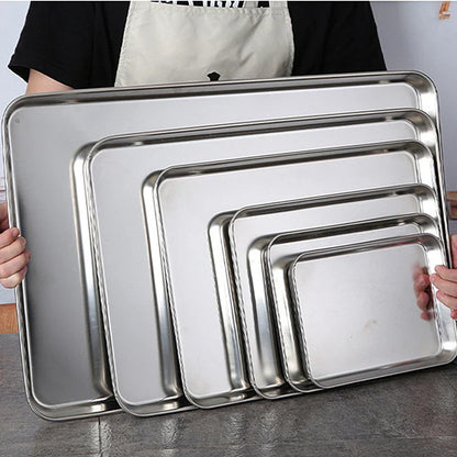 Kitchen Stainless Steel Rectangle Serving Tray – Food Storage Plate for Restaurant & Home