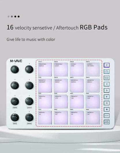 M-Vave SMC-PAD LaunchPad – Portable Wireless MIDI Controller, Rechargeable Battery, 16 RGB Pads