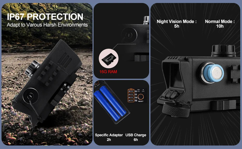 Night Vision Rifle Scope – IR850 Infrared Tactical Monocular with MOA Recording & Range Finder