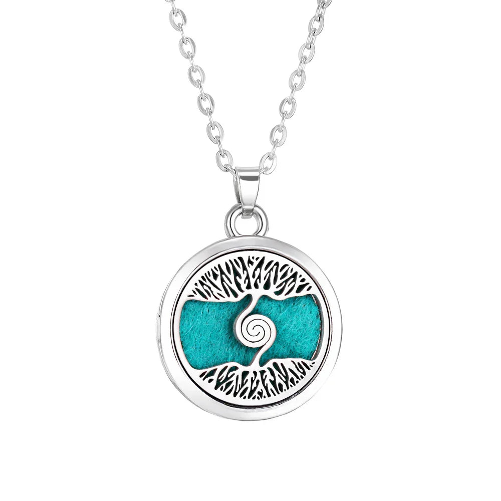 Tree of Life Aromatherapy Necklace – Stainless Steel Essential Oil Diffuser Locket Pendant