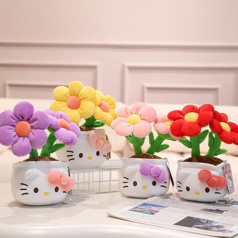 23CM Hello Kitty Plush Toy – Soft Stuffed Animal with Flower Bouquet, Perfect Christmas, Birthday & Graduation Gift