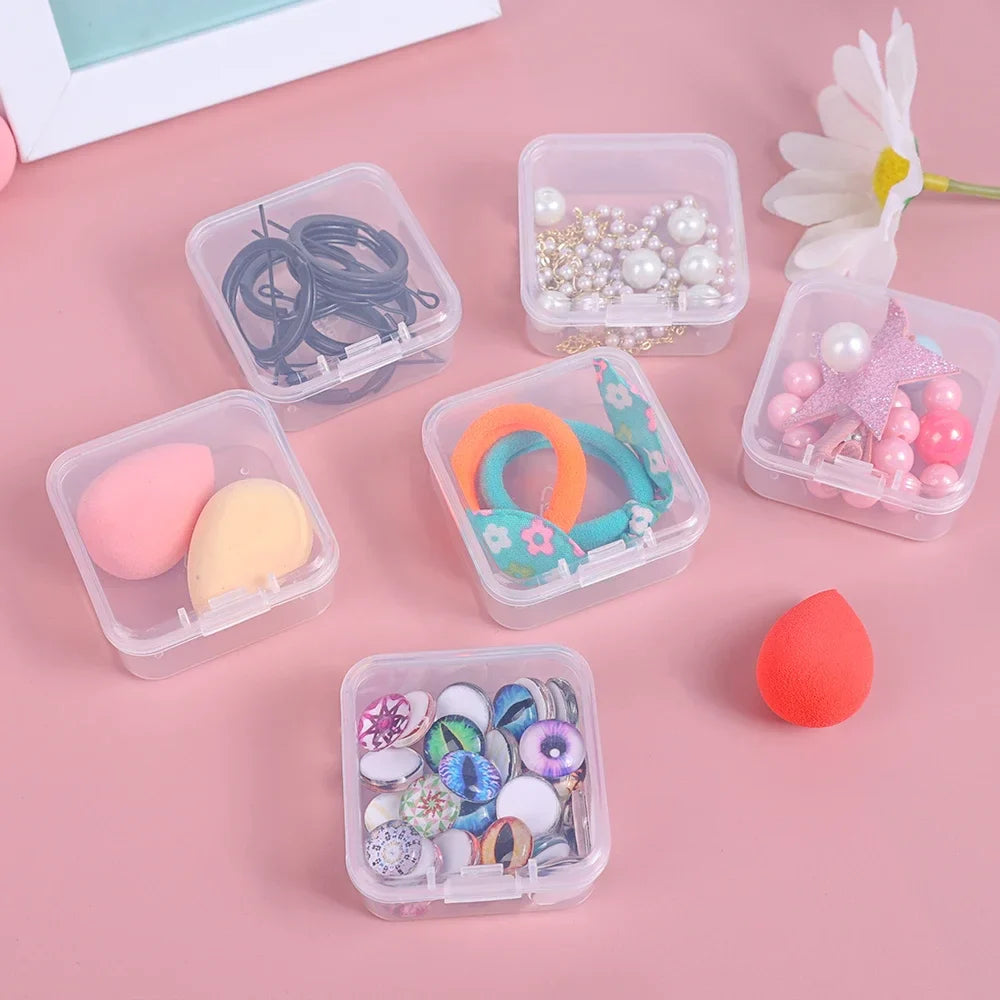 60/6PCS Mini Transparent Square Plastic Storage Boxes – Small Jewelry Organizer for Earrings & Packaging
