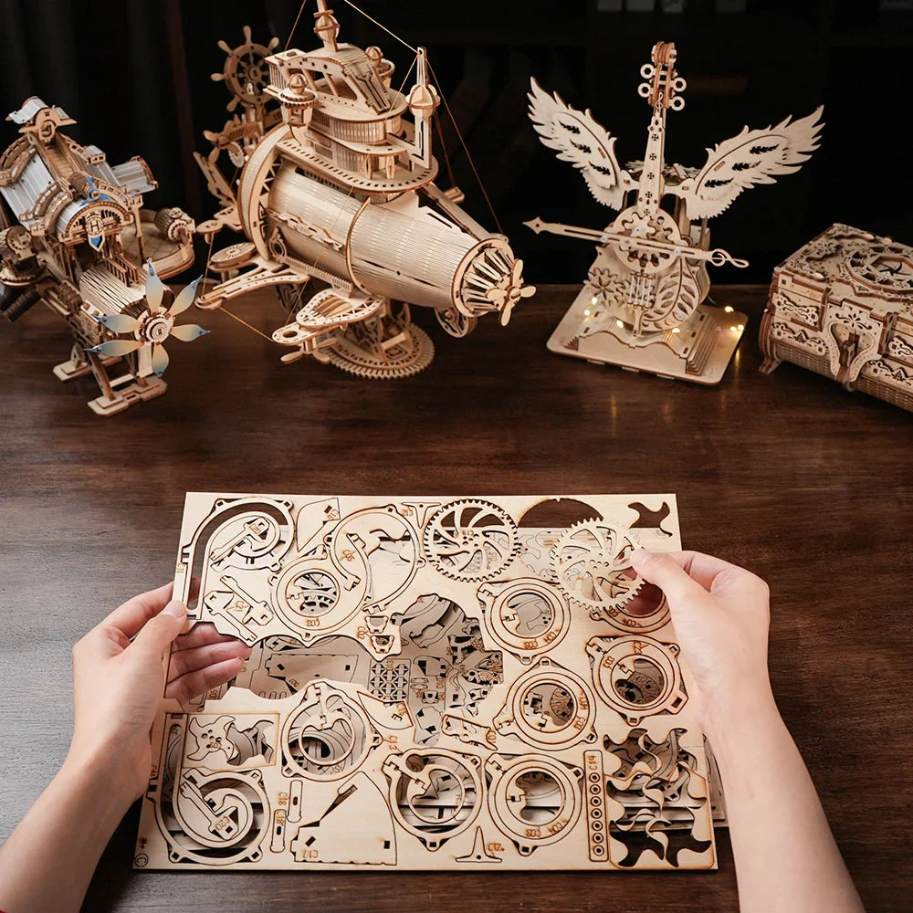 Creative 3D Wooden Castle Puzzle Model Kit – DIY Assembly Wood Craft Toy Home Decor Gift for Kids & Adults Challenging Brain Teaser