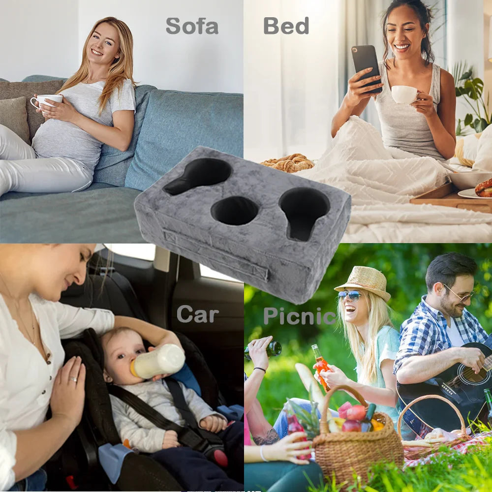 Sofa Cup Holder Pillow – Couch Arm Table Drink Caddy with Remote Holder for Sofa, Bed, RV & Car